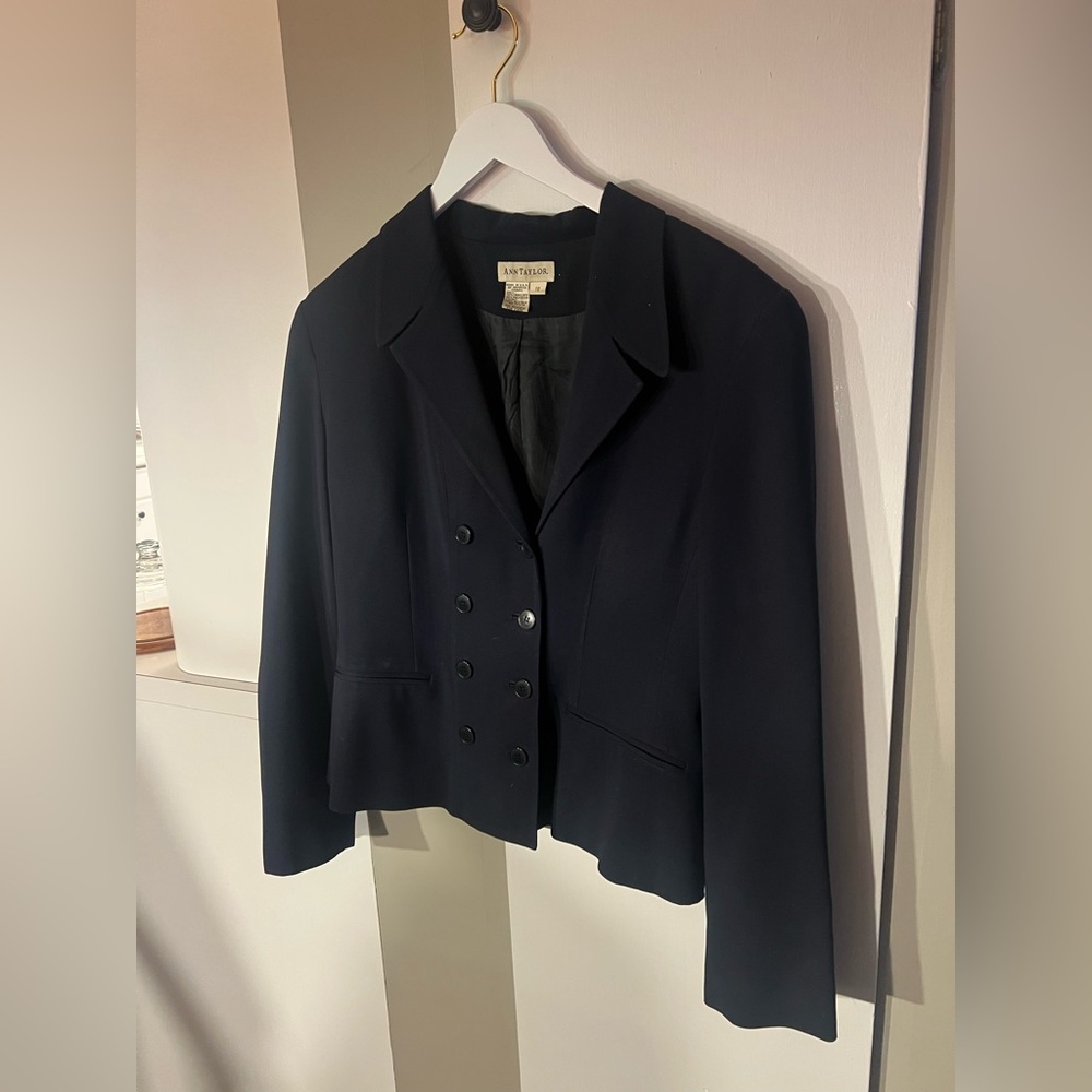 ANN TAYLOR WOMENS NAVY BLUE 4 BUTTON JACKET SIZE 10